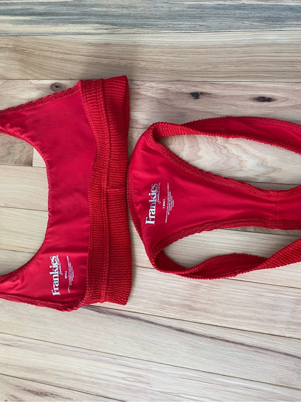 Frankie’s Bikinis Red Ribbed Halter Bikini Set - Women’s Swim